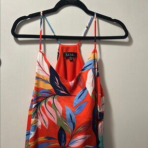 Nicole Miller Red Tropical Print Maxi Dress